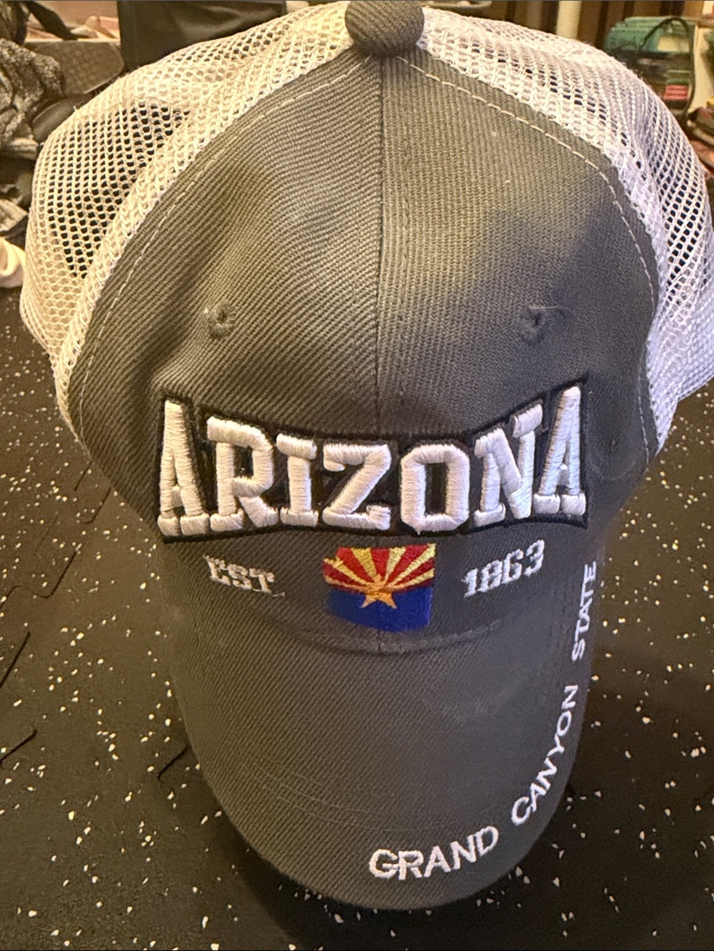 Arizona Embroidered Gray Mesh Back Cap